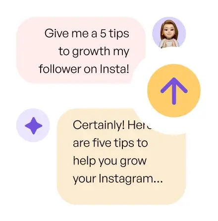 View of AI chat with a prompt and answer about 5 tips to increase number of social media followers