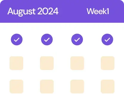 Calendar view with purple checkmarks